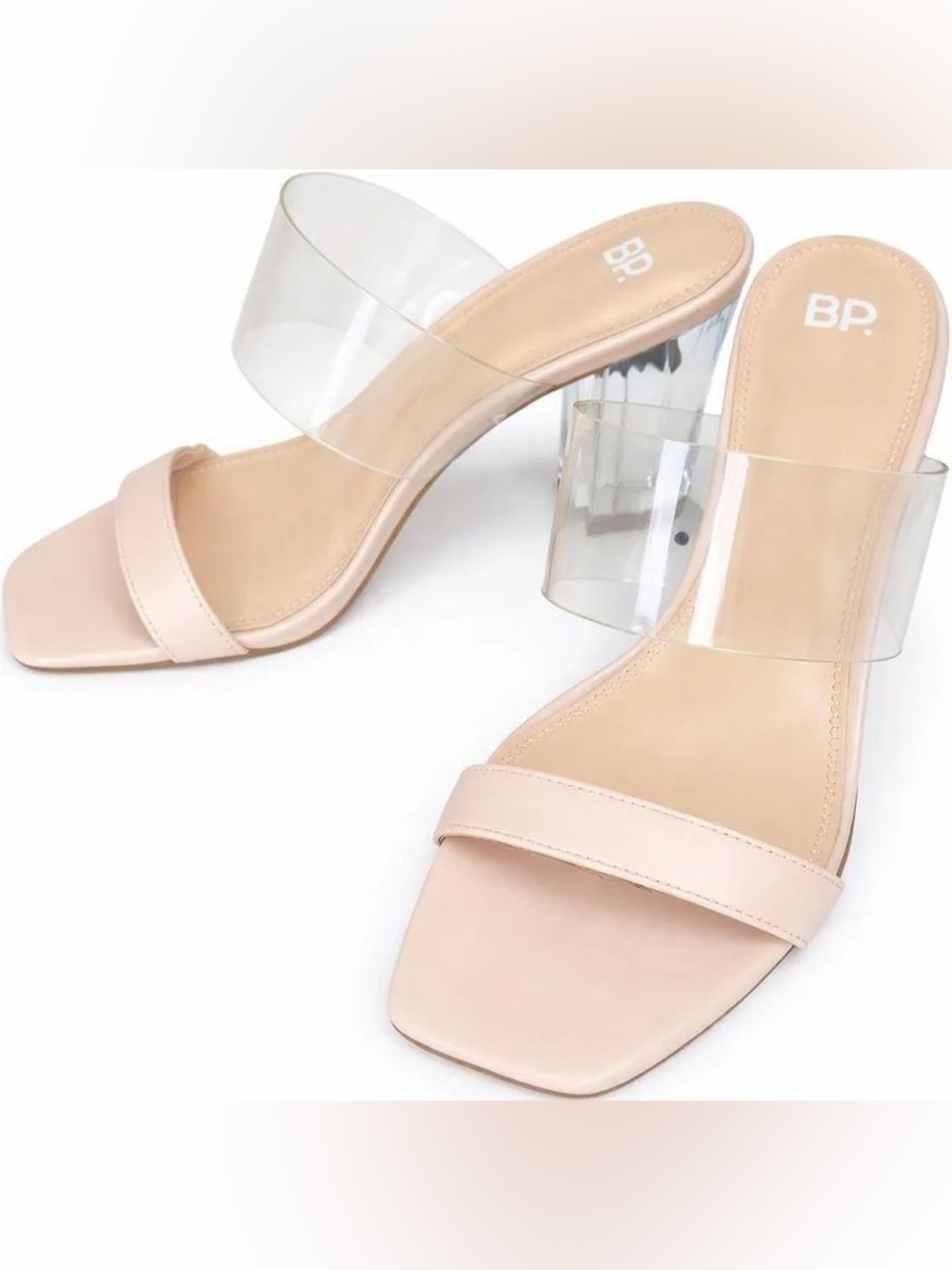 bp Pink Nude Clear-Strap Slide Mules